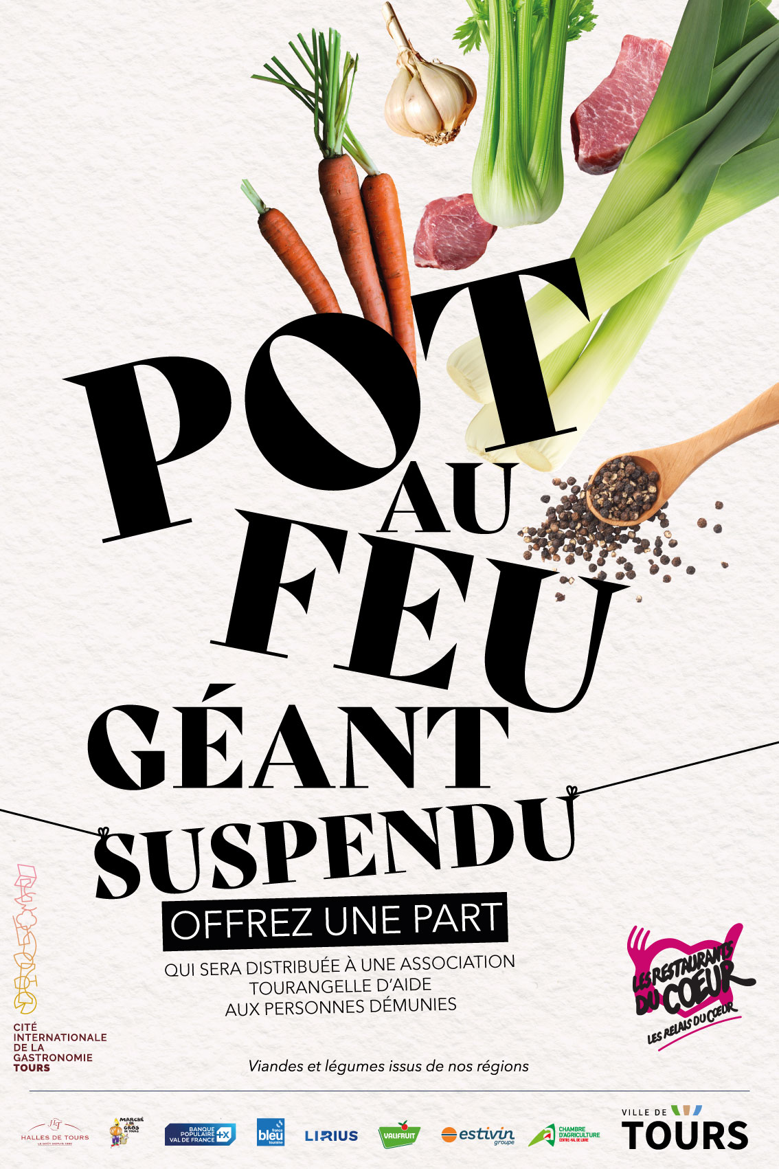 Affiche du pot au feu suspendu Géant des restos du coeur et de la Ville de Tours 2023